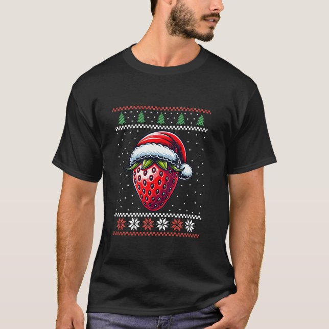 T-shirt Fraise Santa Hat Vilain Noël Fruits Fruits (Devant)