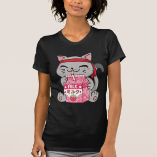 T-shirt Fraise Shake fraise Lait Chat Kawaii Neko A
