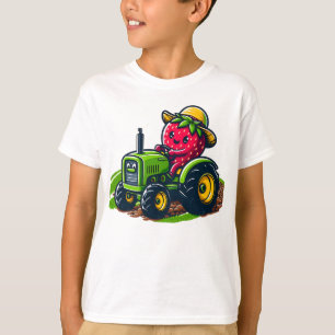 T-shirt Fraise sur un tracteur vert - Fun d'agriculture