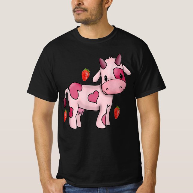 T-shirt fraise vache mignonne rose de l'eau vache fruit (Devant)