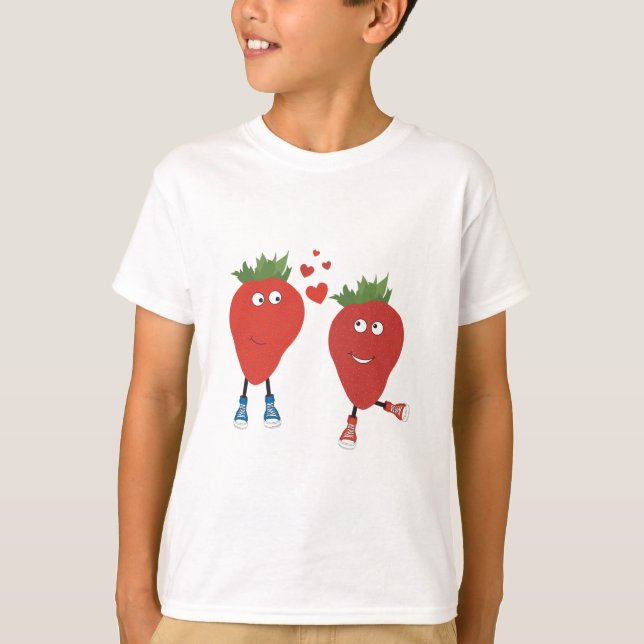 T-shirt Fraises Mignonnes En Amour (Devant)