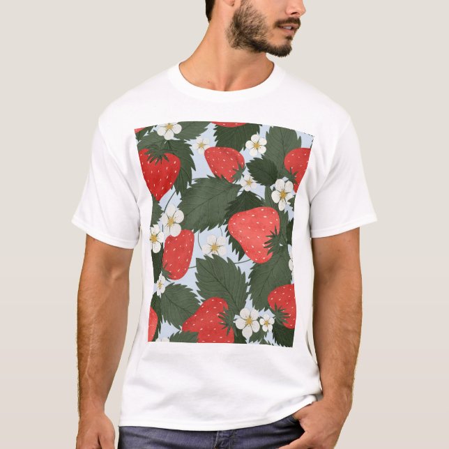 T-shirt Fraises : motif de fruits d'été. (Devant)