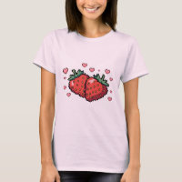 Fraises Pixel Art avec Coeurs - Cute Retro