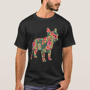 T-shirt Français Bulldog Flower Funny Chien Silhouette Fl