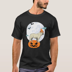 T-shirt Français Bulldog Witch Moon Halloween Citrouille F