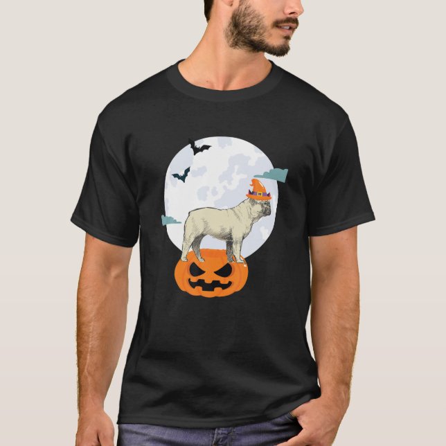 T-shirt Français Bulldog Witch Moon Halloween Citrouille F (Devant)