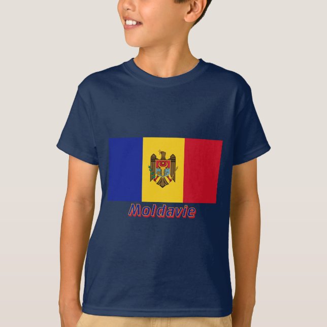 T-shirt Français de Drapeau Moldavie avec le nom en (Devant)
