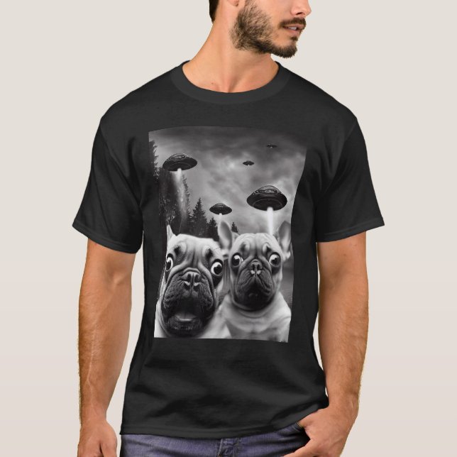 T-shirt Français UFO Selfie Français Bulldog Alien (Devant)