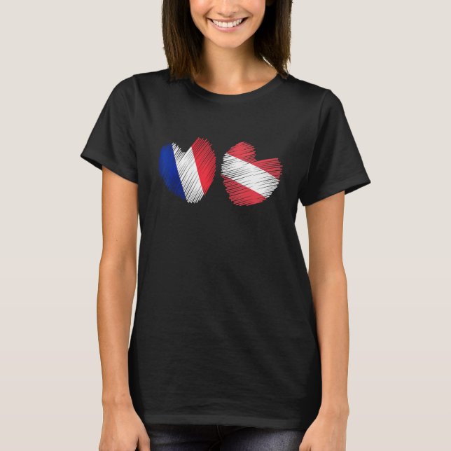 T-shirt France Austria Heart French Flag Austrian Flag Gru (Devant)