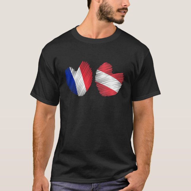 T-shirt France Austria Heart French Flag Austrian Flag Gru (Devant)