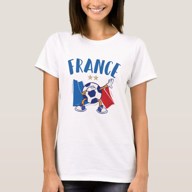 T-shirt France Dabbing Soccer Ball Drapeau 2 étoiles (Devant)