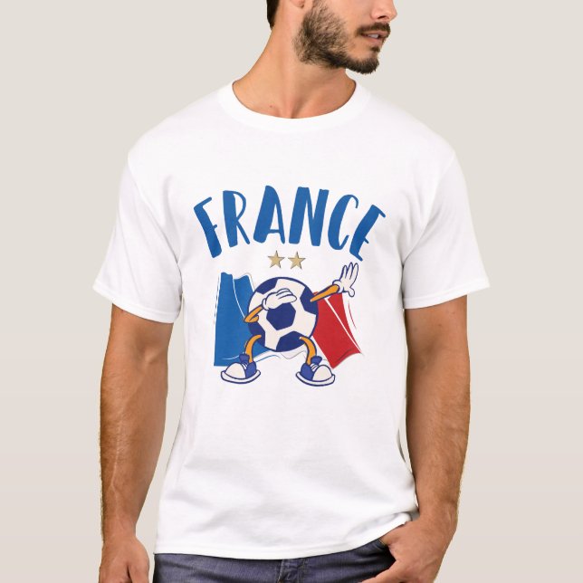 T-shirt France Dabbing Soccer Ball Drapeau 2 étoiles (Devant)