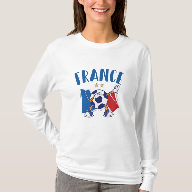 T-shirt France Dabbing Soccer Ball Drapeau 2 étoiles (Devant)