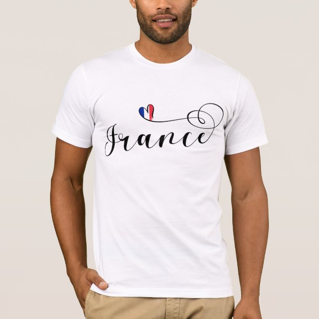 T-shirt France, Drapeau Français En Coeur (Devant)