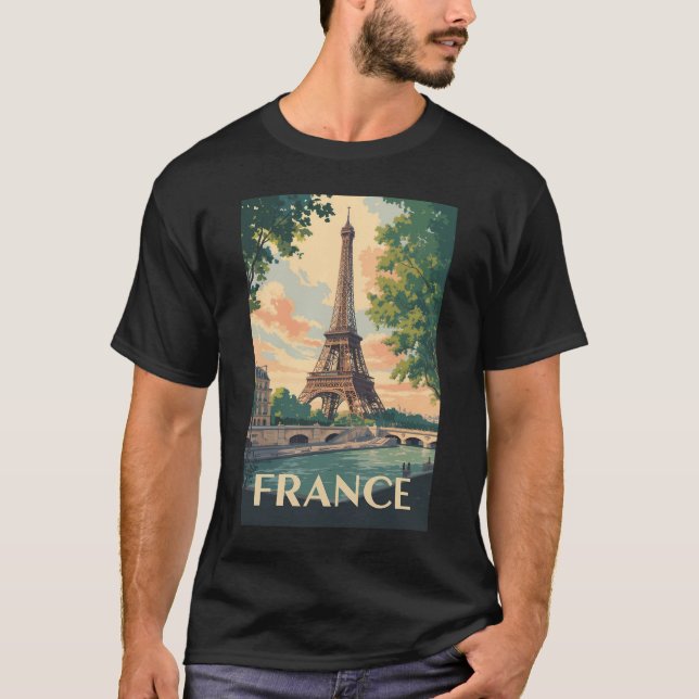 T-shirt France Eiffel Tour Travel Art Vintage (Devant)