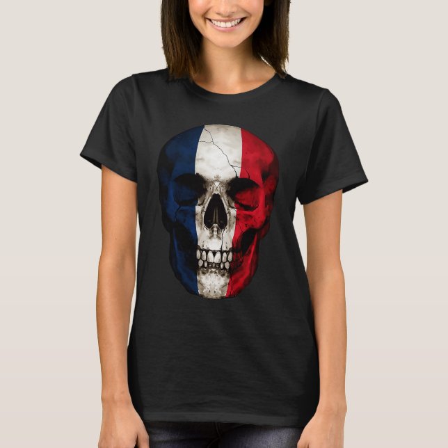 T-shirt France Flag Skull French Roots Proud Patriotic (Devant)
