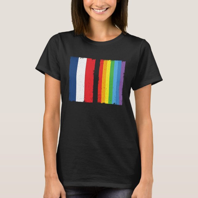T-shirt France LGBTQ Flag Rainbow Queer Gay (Devant)