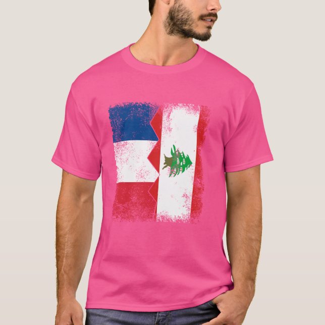 T-shirt France Liban Drapeaux Demi-Libanaises Français Rac (Devant)