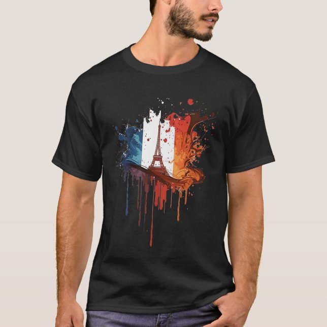 T-shirt France Paris Abstract Splatter French Flag Eiffel  (Devant)