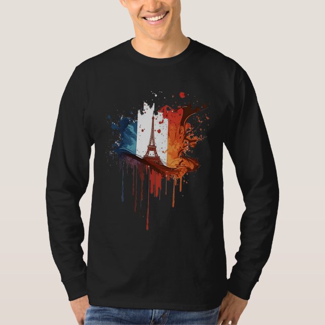 T-shirt France Paris Abstrait Tache Drapeau Français Eiffe (Devant)