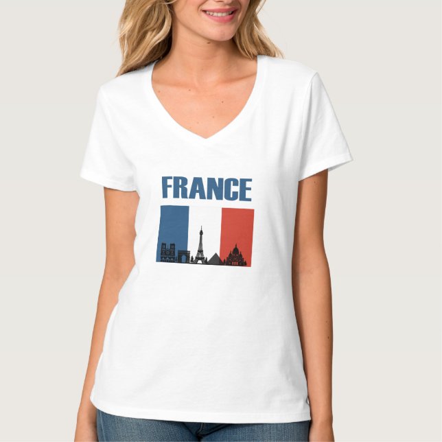 T-shirt France Travel - Paris City Skyline Pavillon França (Devant)