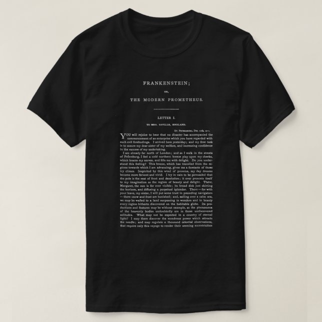 T-shirt Frankenstein Mary Shelley Première page (Design devant)