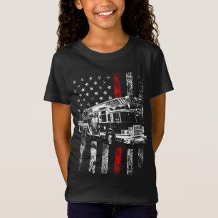 T-Shirt Frapeau américain pompier léger ligne rouge pompie