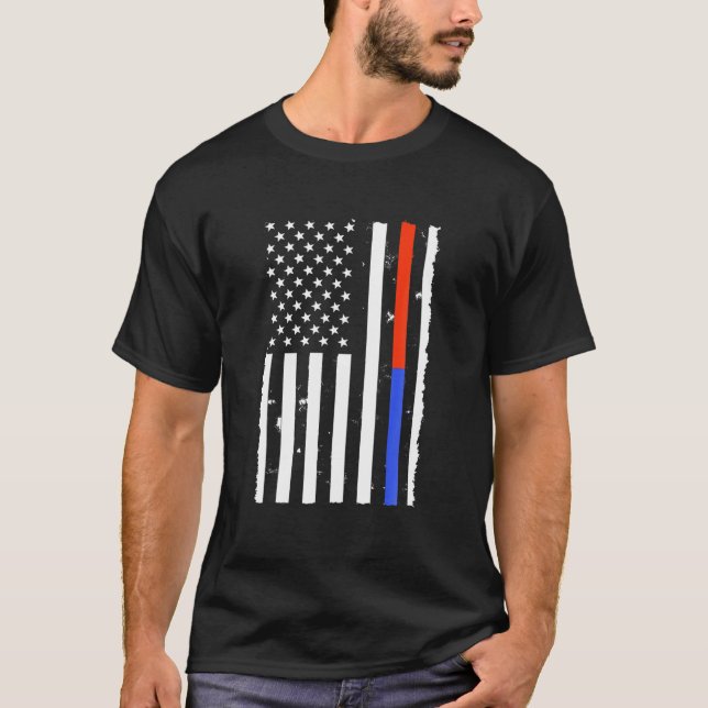 T-shirt Frapeau américain pompier mince Red Blue Line P (Devant)