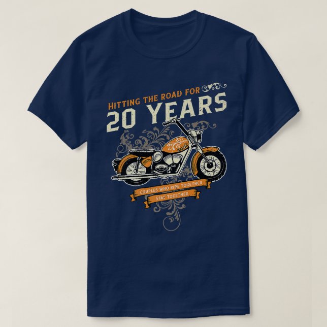T-shirt Frapper la route pendant 20 ans Biker 20e Mariage  (Design devant)