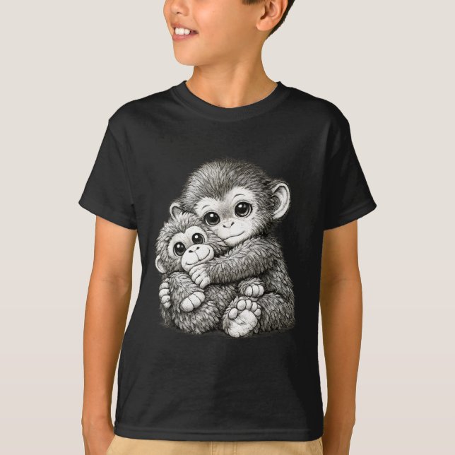 T-shirt Frapper un singe avec une peluche câlin mème (Devant)