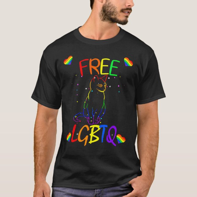 T-shirt Free Cats Hearts LGBTQ Lesbian Prides (Devant)