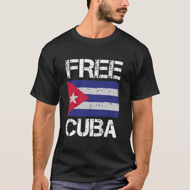 T-shirt Free Cuba Retro Cuba Drapeau (Devant)