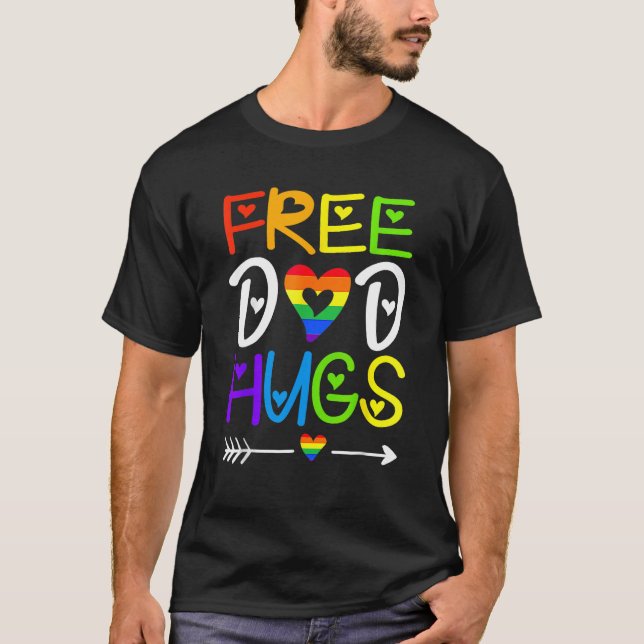 T-shirt Free Dad Hugs Pride Heart Rainbow LGBT Gay Pride D (Devant)