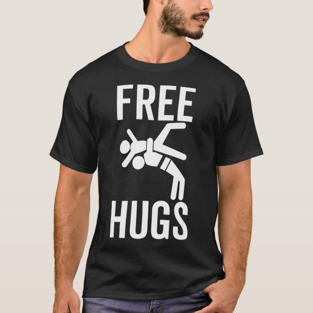 T-shirt Free Hugs Funny Lutte de lutte BJJ Martial Arts (Devant)