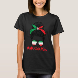 T-shirt Free Iran Women Life Freedom Messy Bun Iranian Fla