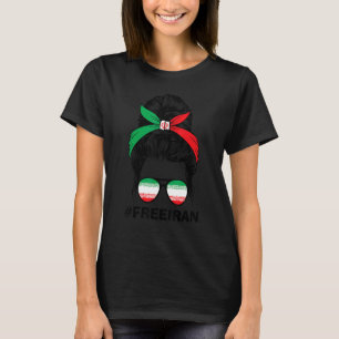 T-shirt Free Iran Women Life Freedom Messy Bun Iranian Fla