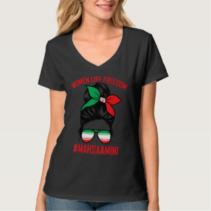 T-shirt Free Iran Women Life Freedom Messy Bun Iranian Fla