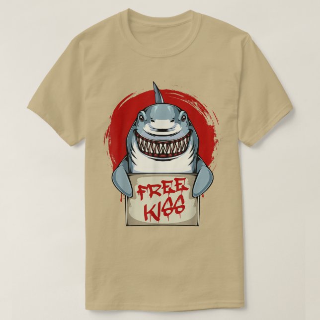 T-shirt Free Kiss Funny Shark Teeth Week Bite Teeth Great  (Design devant)
