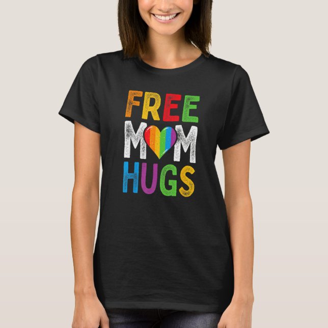 T-shirt Free Mom Hugs Boho Rainbow Heart Gay Lgbt Pride M (Devant)