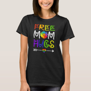 T-shirt Free Mom Hugs Daisy Rainbow Heart Pride LGBT