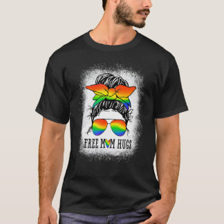 T-shirt Free Mom Hugs Messy Bun Heart LGBT Pride Mois