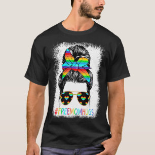 T-shirt Free Mom Hugs Messy Bun Heart Woman Rainbow Lgbt P