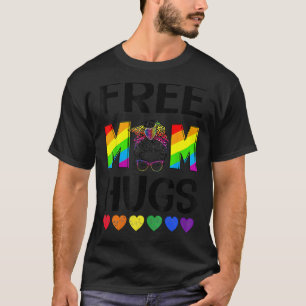 T-shirt Free Mom Hugs Messy Bun Lgbt Pride Rainbow