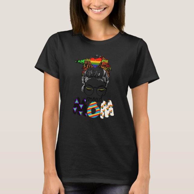 T-shirt Free Mom Hugs Messy Bun Lgbt Pride Sun Rainbow Tea (Devant)