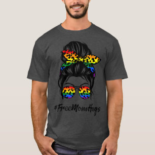 T-shirt Free Mom Hugs Messy Bun Transgender Pride Arc en c