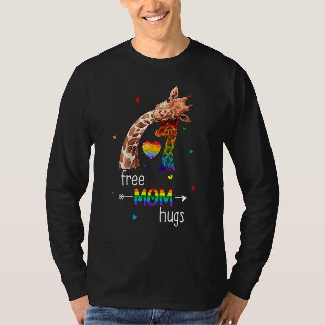 T-shirt Free Mom Hugs  Rainbow Giraffe Heart Lgbt Pride Mo (Devant)