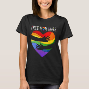 T-shirt Free Mom Hugs Rainbow Heart Love LGBT Ally Gay Les