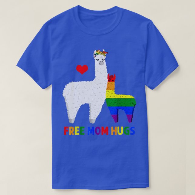 T-shirt Free Mom Hugs Rainbow Heart Mama Llama LGBT Pride (Design devant)