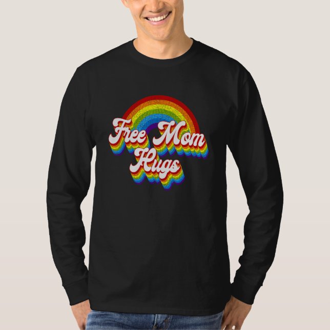 T-shirt Free Mom Hugs Rainbow Retro LGBT Flag LGBT Pride M (Devant)