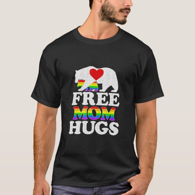 T-shirt Free Mom Hugs Women LGBT Pride Mama Bear (Devant)